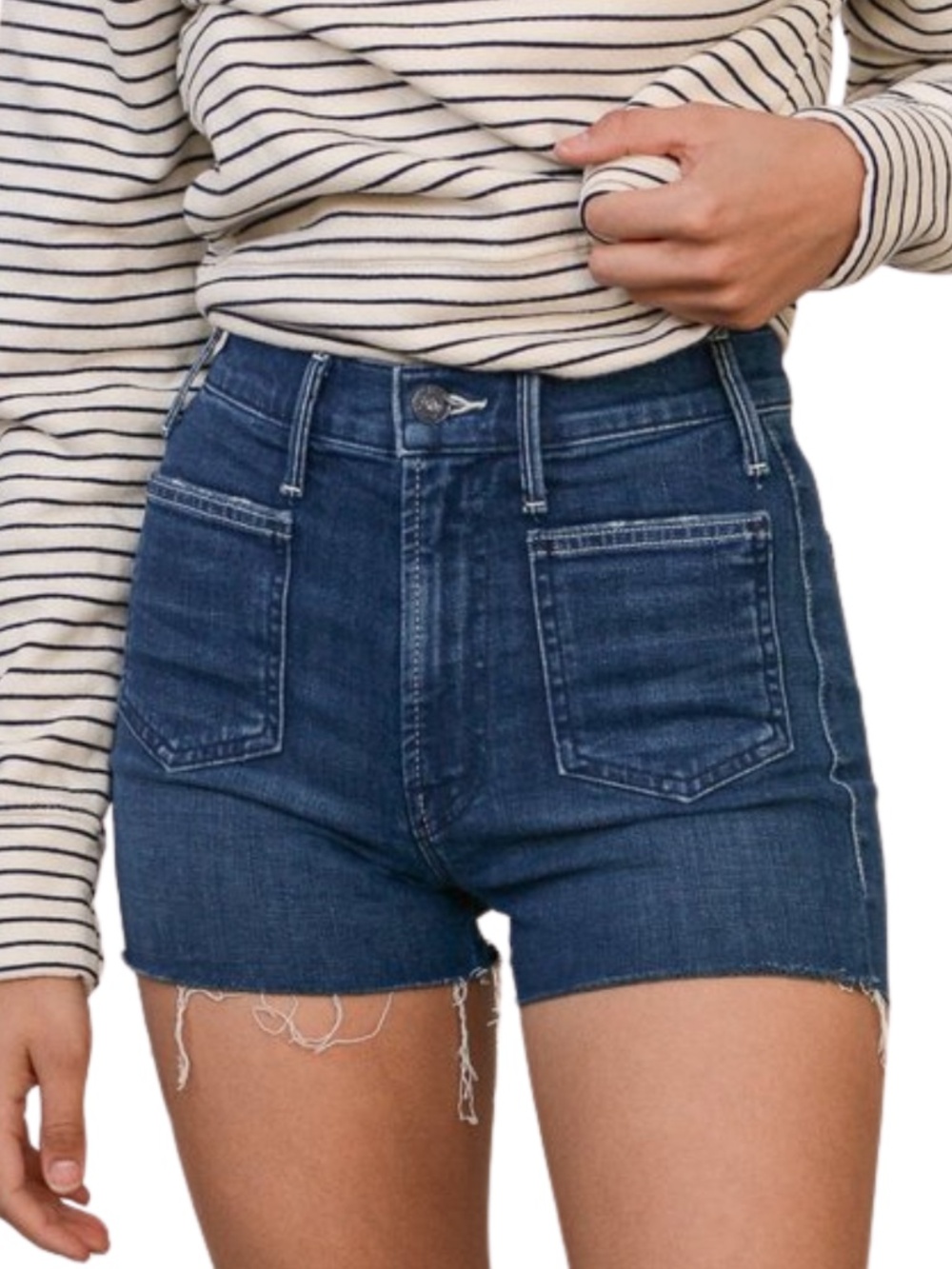 Mother The Tomcat Patch Pocket Frayed Denim Shorts